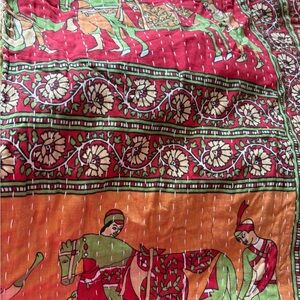 Colorful Indian Tapestry with Horse and Floral Design